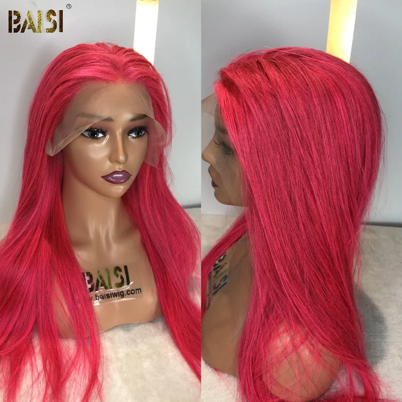 chic short wigs for youthful and trendy styles -BAISI Pink Straight Wig