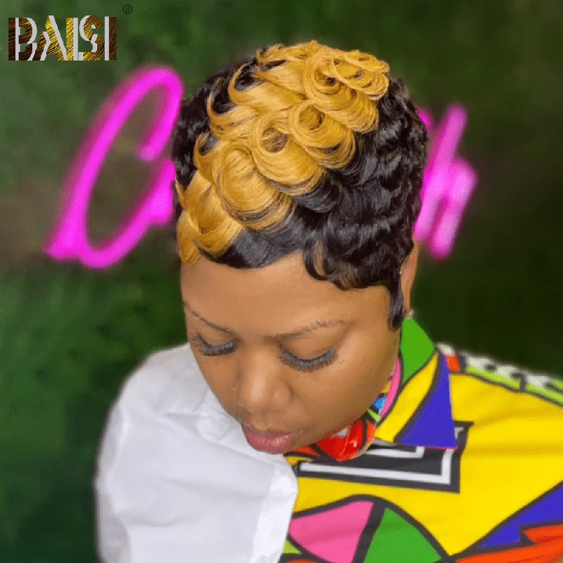 affordable wigs for quick and easy styles -BAISI Pixie Finger Wave With Honey Blonde Wig