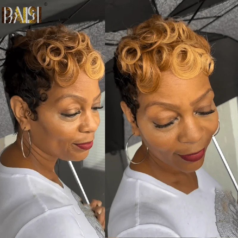 voluminous ombre wigs for a bold and colorful vibe -BAISI Pixie Quick Wave Honey Blonde Short Lace Wig