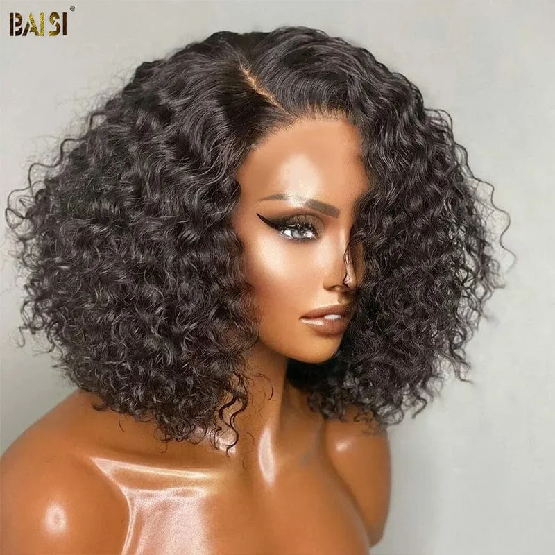 chic braided wigs for easy and fashionable looks -BAISI Pre-Cut Curly Glueless BoB Wig