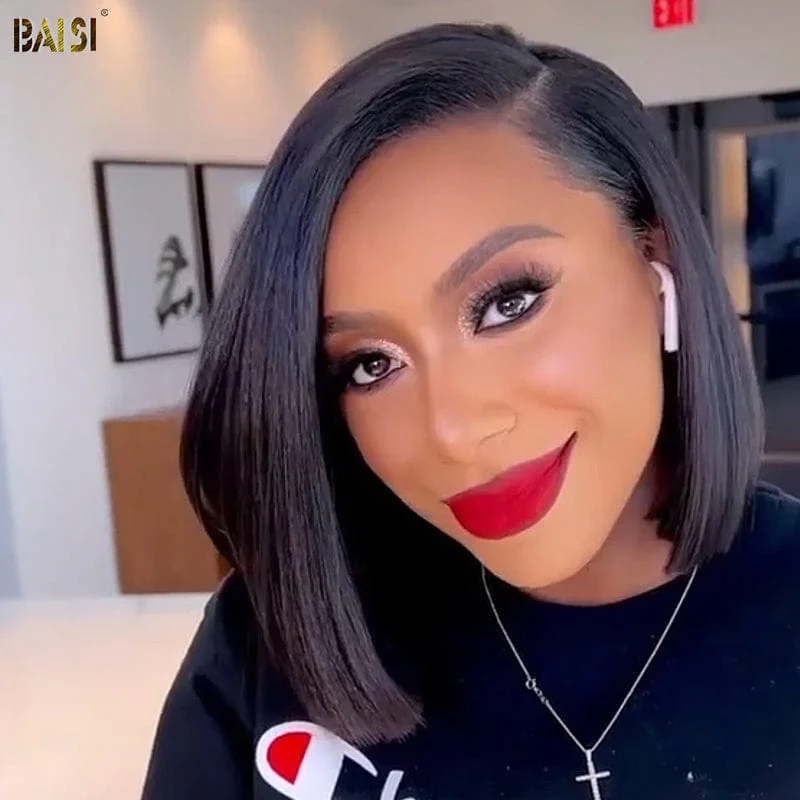 comfortable lace wigs for easy and secure wear -BAISI Pre-Cut Lace Glueless Straight BoB Wig