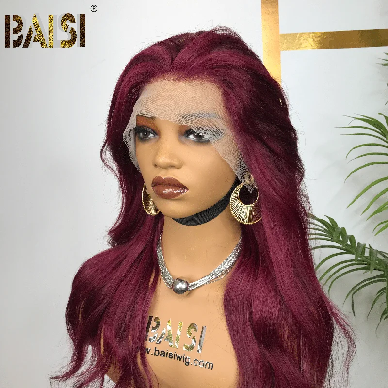 human hair wigs for a natural, healthy shine -BAISI Purple Wavy Lace  Wig