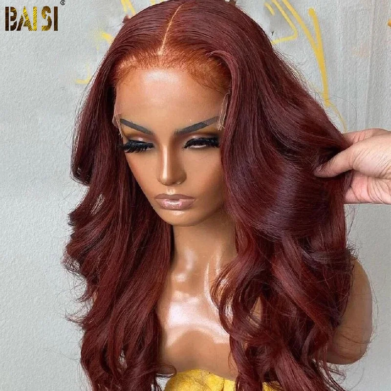 natural-looking lace front wigs for everyday wear -BAISI Red Brown Wavy Wig