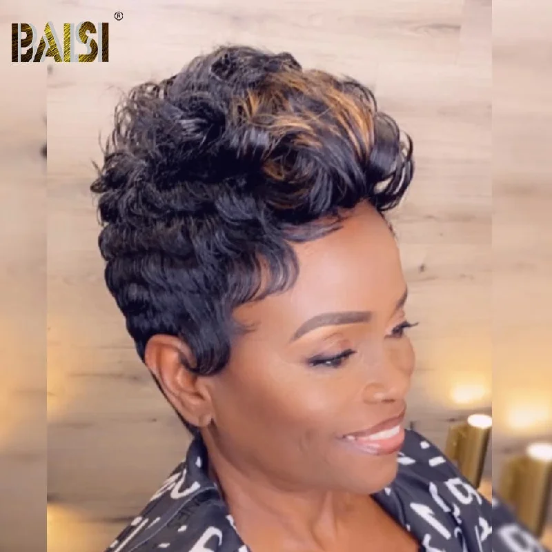 voluminous wavy wigs for a carefree, beachy look -BAISI Sexy Highlight Finger Wave Pixie Lace Wig