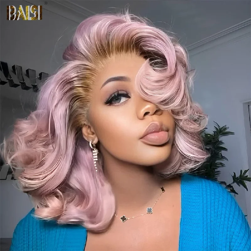 voluminous short wigs for a trendy look -BAISI Sexy Ombre Pink  Lace Wig