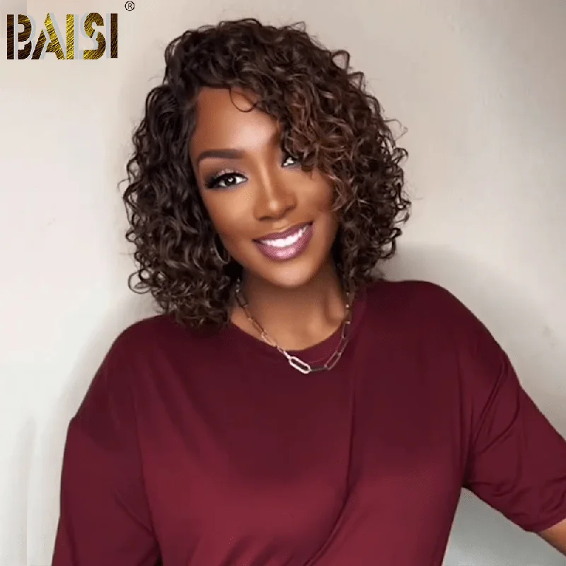 chic curly wigs for youthful, trendy hairstyles -BAISI Sexy Side Part Water Wave Highlight Wig