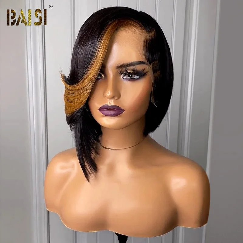 elegant medium-length wigs for a balanced, chic look -BAISI Sexy Side Part Wavy With Highlight Short Wig