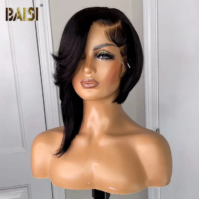 full head wigs for natural coverage and ease -BAISI Sexy Side Part With Wavy Short Wig