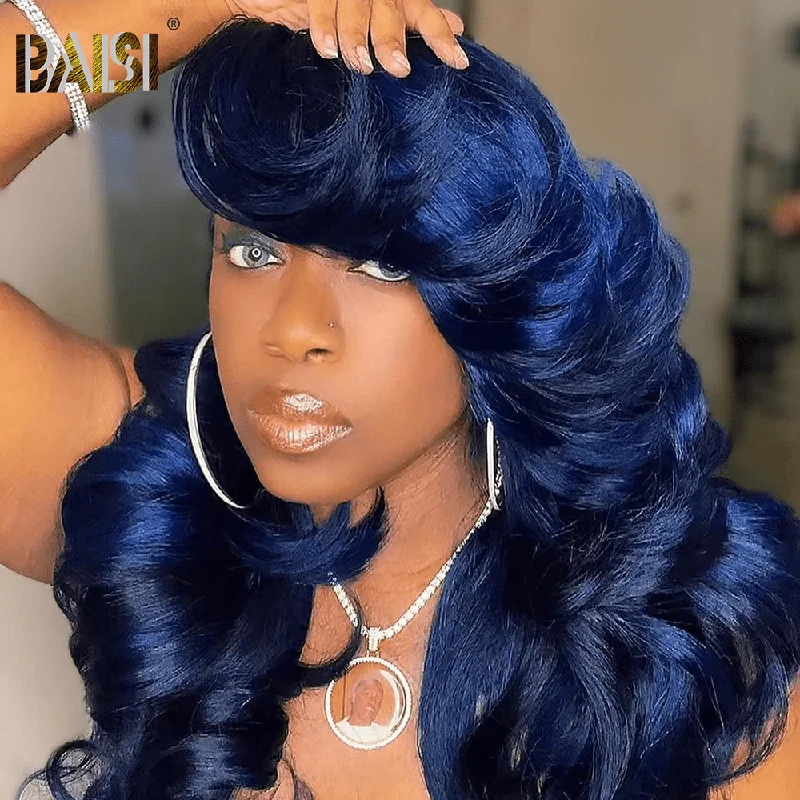 wigs for women with round faces for flattering styles -BAISI Shining Blue Body Wave Wig