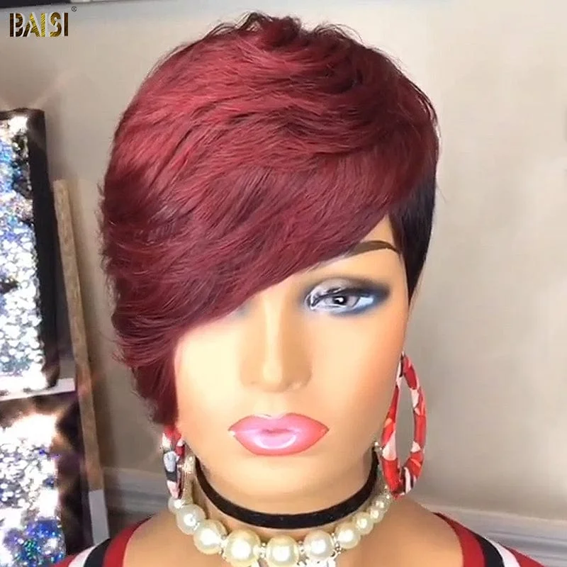 premium wigs for a natural, luxurious touch -BAISI Shining Red Machine Made Short Cut Wig