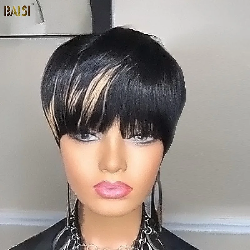 short textured wigs for modern and edgy styles -BAISI Short Layered Pixie Cut With Blonde Wig