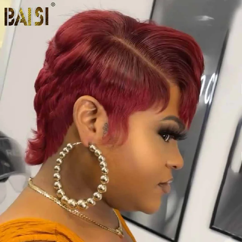 voluminous pixie wigs for a bold statement -BAISI Short Red Pixie Straight Pixie Wig