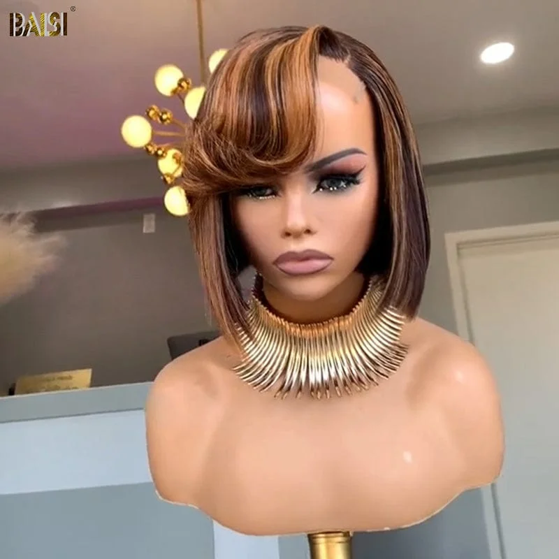 trendy short bob wigs for modern sophistication -BAISI Side Part Highlight Short BoB Wig