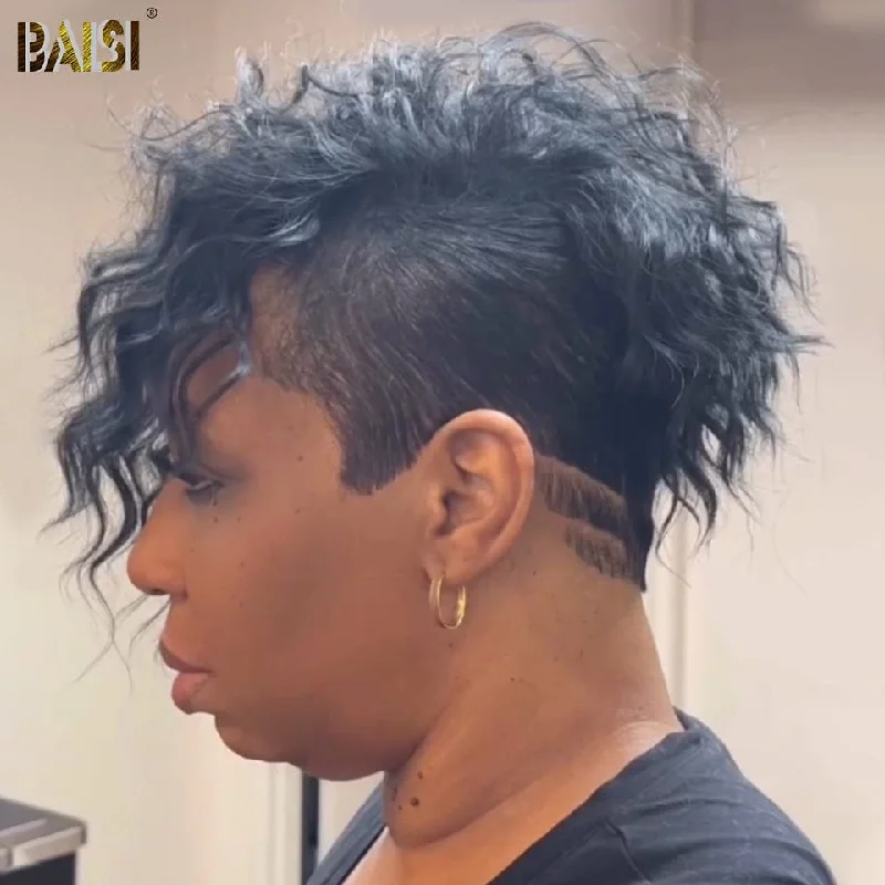 short curly wigs for a fun, effortless look -BAISI Side Part Loose Wavy Partial Topper (NOT A WIG)