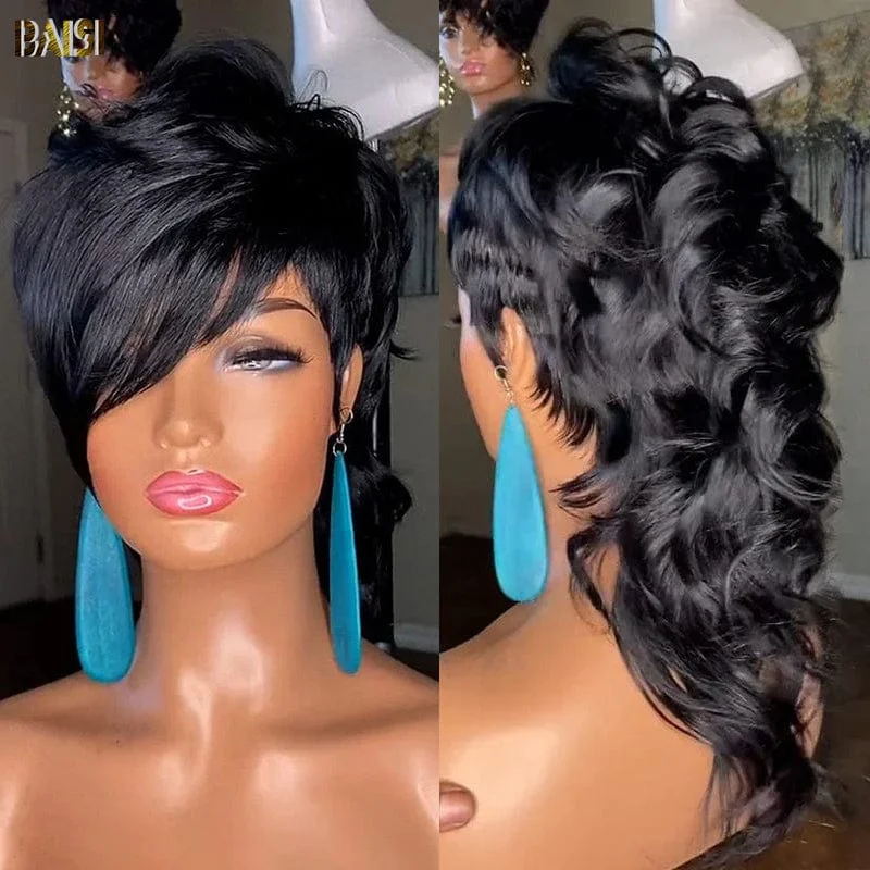 long curly wigs for a soft, romantic look -BAISI Side Part Mullet Glueless Wig