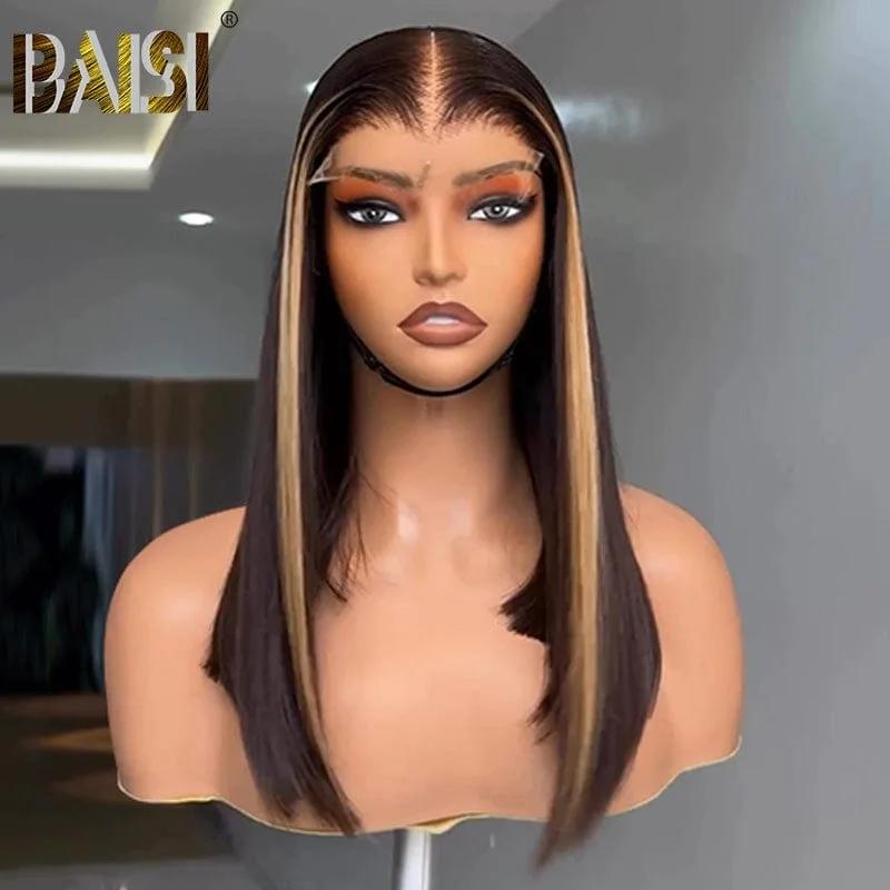 natural-looking lace wigs for a more authentic appearance -BAISI Straight With Highlight Color Lace Wig