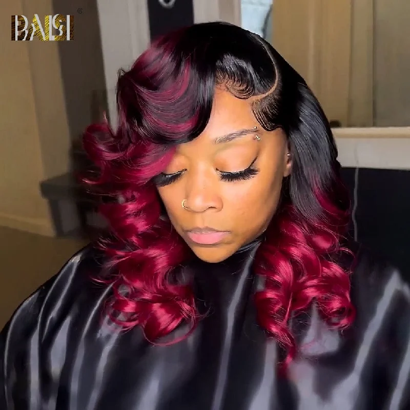 natural human hair wigs for an authentic finish -BAISI Wavy With Burgundy Lace Wig