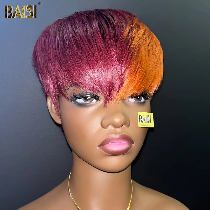 full lace wigs for better scalp ventilation -BAISI Wine With Ginger Short Cut Wig