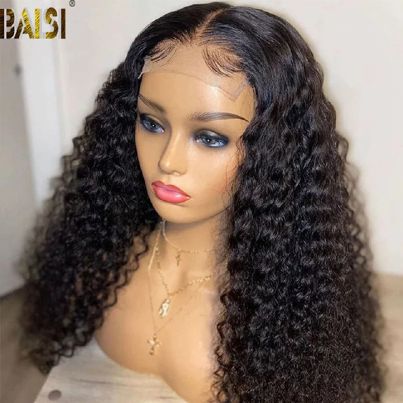 chic curly wigs for youthful, trendy hairstyles -BAISI 10A 4x4 16 inch Curly Wig