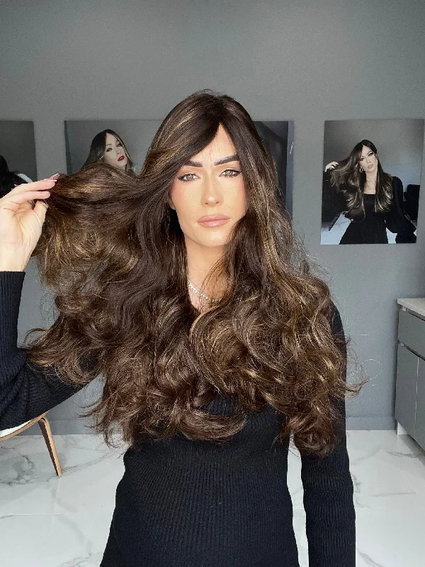 human hair wigs for a natural, healthy shine -Beka Basic line 28" | Dark brown with caramel balayage Wig