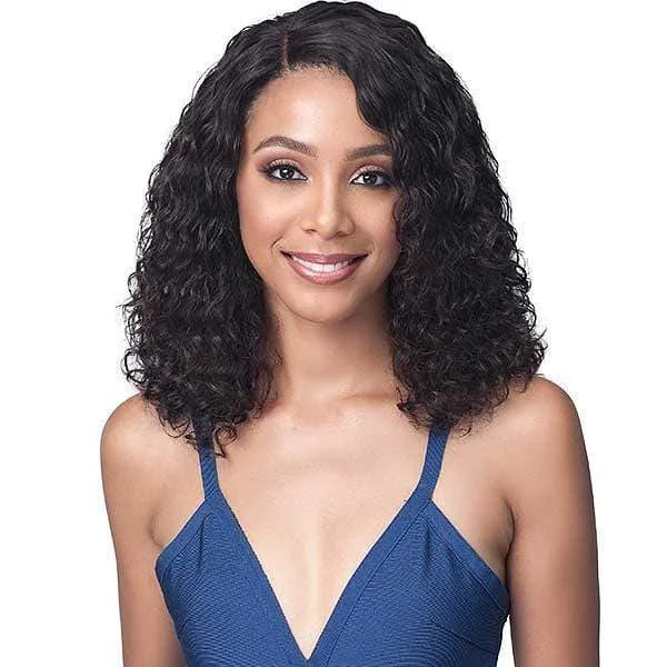 heat-friendly synthetic wigs for versatile styling -Bobbi Boss 100% Remi Hair Deep Part Lace Front Wig - MHLF423 WATER CURL 16