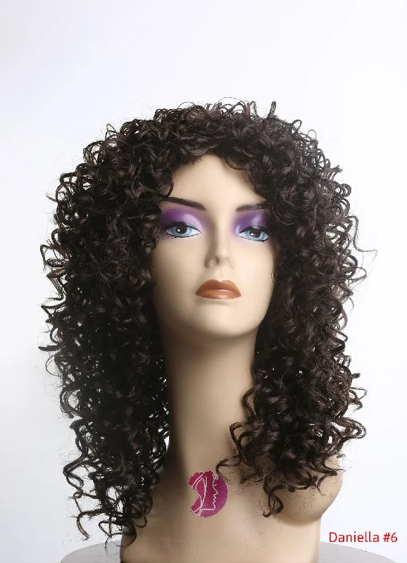 comfortable wigs for all-day wear without irritation -14"-16" Wig Kinky Curly Daniella #6 ( Chestnut Brown )