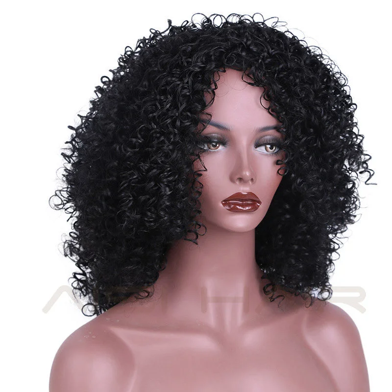 luxurious human hair wigs for rich, vibrant colors -14"-16" Wig Kinky Curly Daniella #1B (Off black )