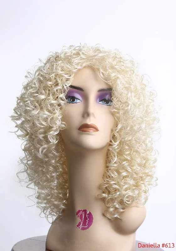 synthetic wigs for budget-friendly, realistic styles -14"-16" Wig Kinky Curly Daniella #613 (Bleach Blonde) Fire Flame Retardant Kanekalon Hair Fiber