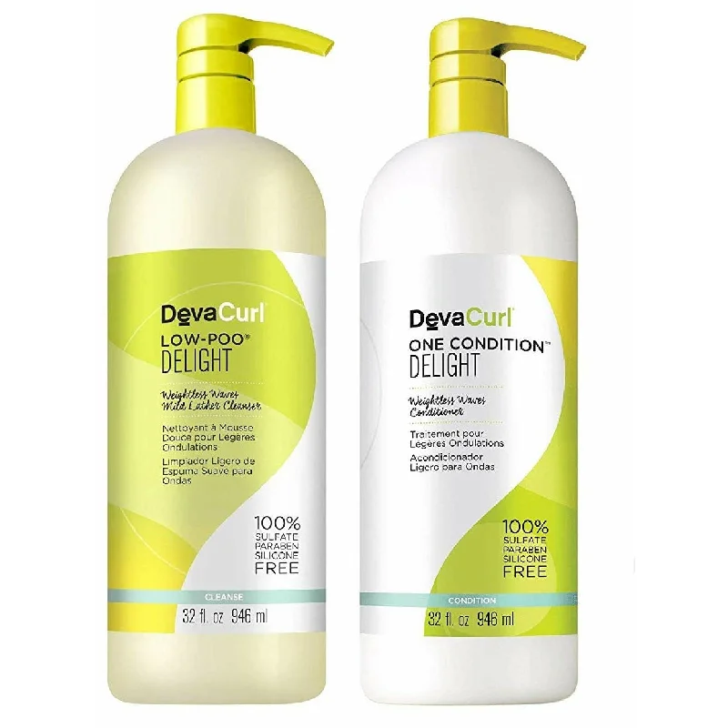 thickening shampoo for fine hair texture-DevaCurl Low Poo Delight Cleanser and One Condition Delight Duo 32 oz