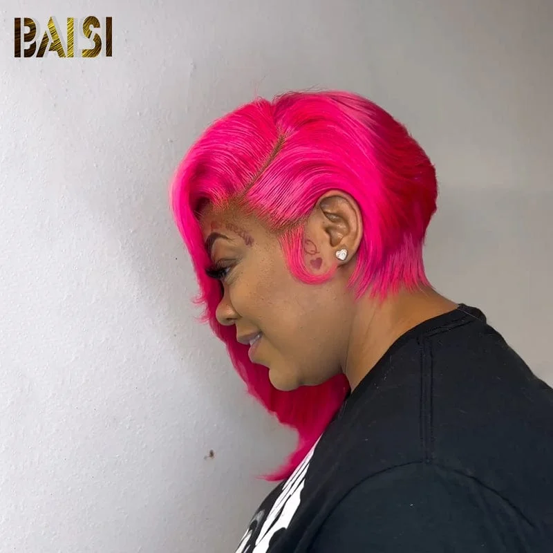 affordable wigs for all-day comfort and style -BAISI Fashion Pink Color Side Part BoB Wig