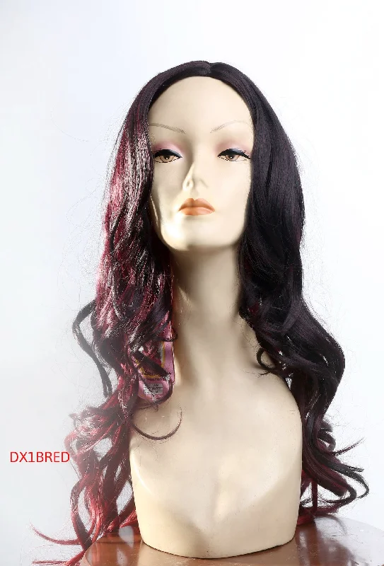 high-quality wigs for all-day comfort and wear -Wig Long Curly Ombre Black/Burgundy