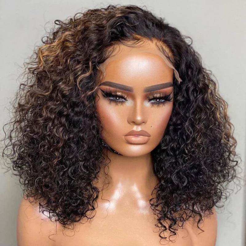 comfortable wigs for women with natural hair -New Alert-Blonde Highlight Closure Lace Wig Curly