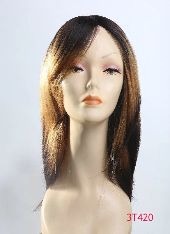 wigs for women with small heads for a snug fit -Wig Ombre Color Block Black/Auburn/Brown