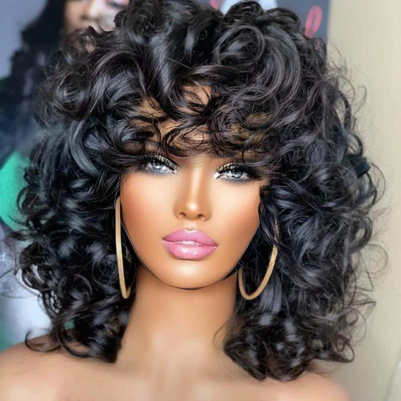 medium-length wavy wigs for a fun and casual look -ReadytoGo-Peruvian Virgin Romance Curl Bang Bob Wig