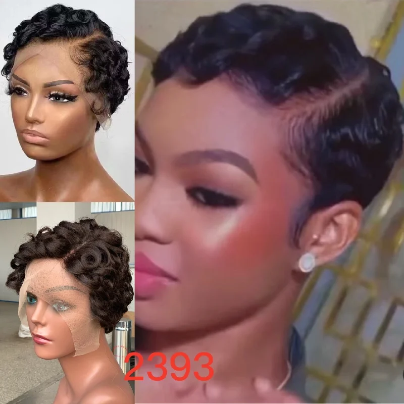 short bob wigs for chic, elegant looks -Pixie Wig with T Part Lace Wig YBH-2393 R600