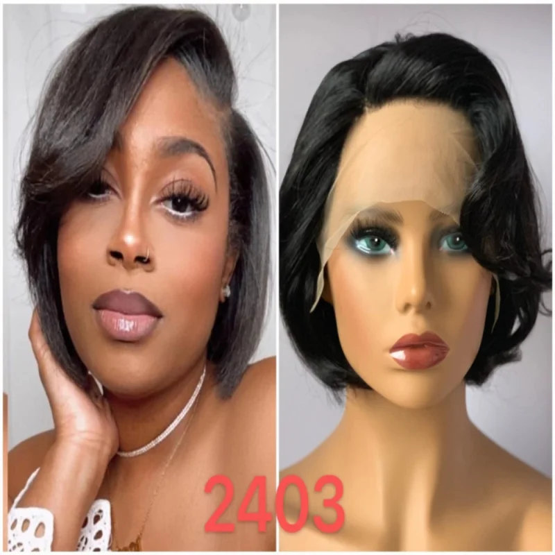 trendy short bob wigs for sleek, modern styles -Pixie Wig with T Part Lace Wig YBH-2403 R750