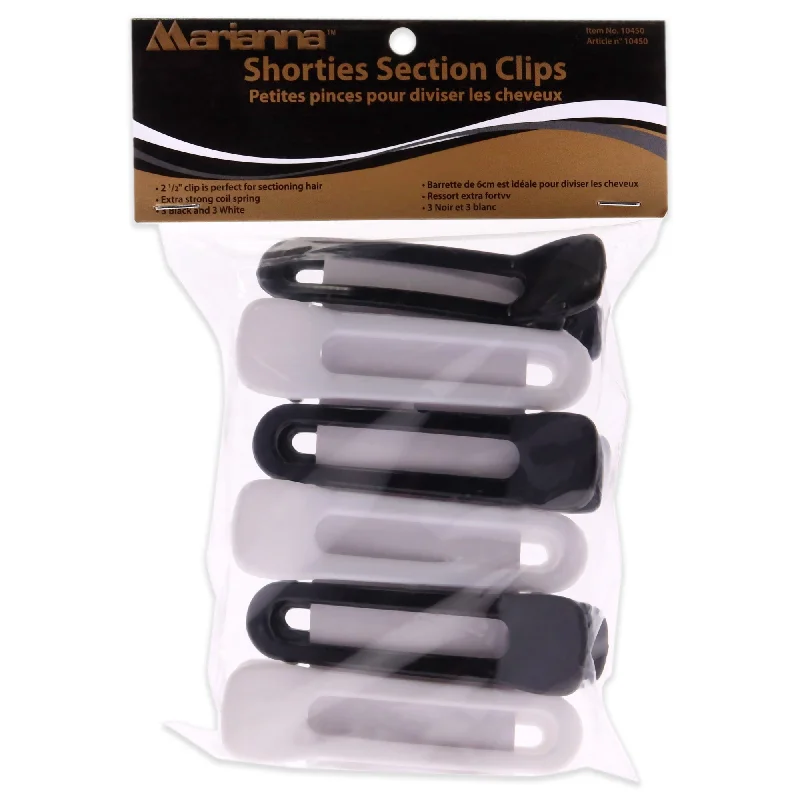 best treatment for dry, frizzy hair ends-Marianna Shorties Section Clips - White-Black by Marianna for Women - 6 Pc Hair Clips