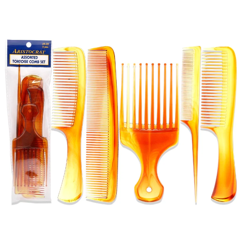 anti-frizz treatment for dry, curly hair-Aristocrat Assorted Tortoise Comb Set by Aristocrat for Unisex - 5 Pc Comb