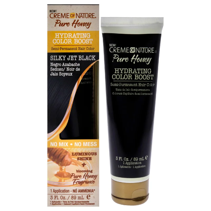 nourishing shampoo for curly, frizzy ends-Creme of Nature Pure Honey Hydrating Color Boost Semi-Permanent Hair Color - Silky Jet Black by Creme of Nature for Unisex - 3 oz Hair Color