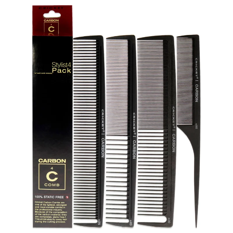 leave-in conditioner for long-lasting moisture-Cricket Carbon Comb Stylish 4-Pack Set by Cricket for Unisex - 4 Pc Set 1Pc All Purpose Cutting Comb - C20, 1Pc Multi Purpose Comb - C25, 1Pc Power Comb - C30, 1Pc Fine Toothed Rattail Comb - C50