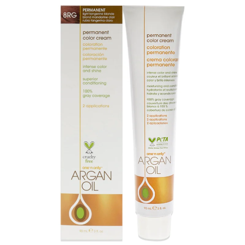 hair care for curly, dry ends-One n Only Argan Oil Permanent Color Cream - 8RG Light Tangerine Blonde by One n Only for Unisex - 3 oz Hair Color