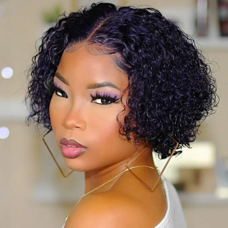 voluminous curly wigs for a dramatic, bold look -ReadytoGo T Lace Pixie Curly Cut Wig Middle Part Pixie Cut Wig