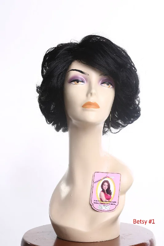 full coverage wigs for natural scalp blending -Wig Curly Short Tousled Jet Black Betsy#1