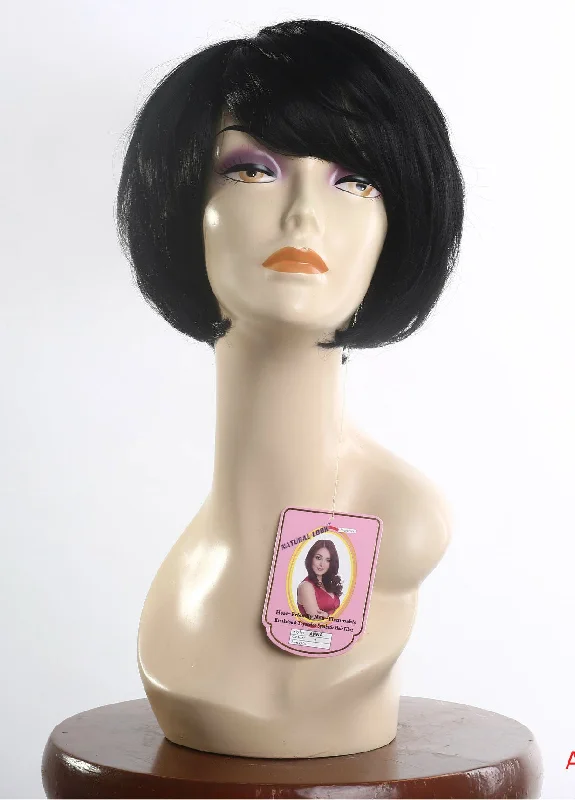 voluminous curly wigs for trendy, bold looks -Wig Short Bob Jet Black Anna#1 Fire Flame Retardant Kanekalon Hair Fiber