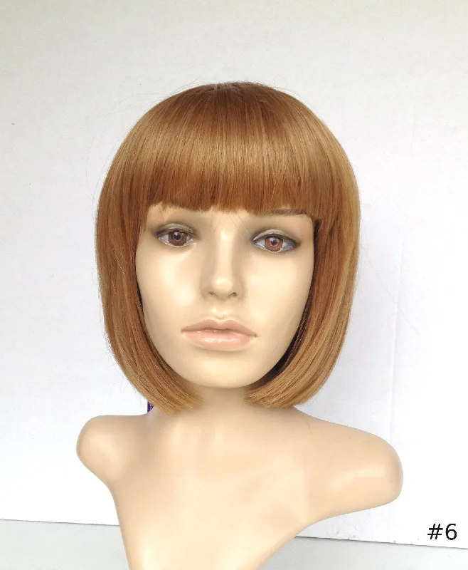 full head wigs for complete coverage and comfort -Wig Short Bob with Bang Chestnut Brown #6