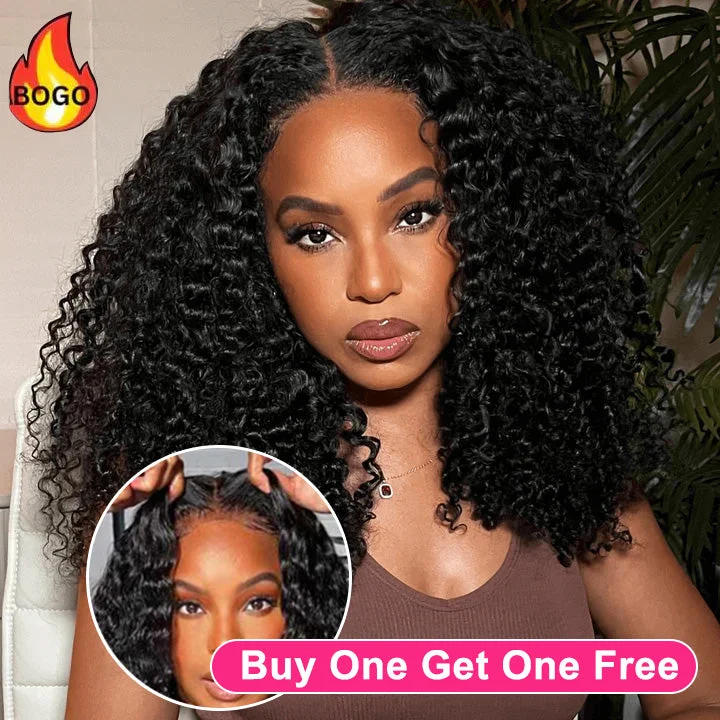 affordable lace wigs for a budget-friendly option -Tuneful Ready To Wear 6x4 Glueless Lace Pre-Bleached Pre-Cut Pre-Plucked Kinky Curly Wigs Bogo Deal