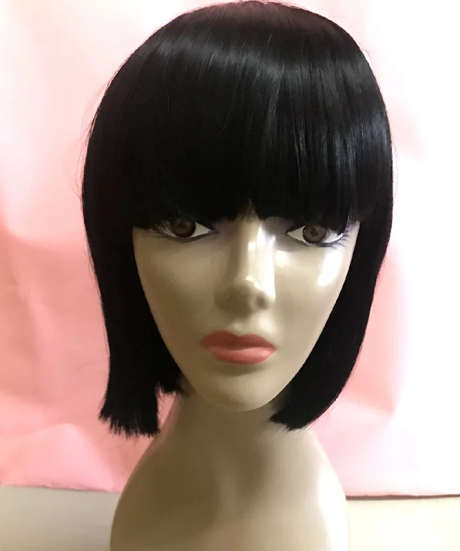 elegant wigs for special occasions and events -Wig Natural Bob Jet Black Fire Flame Retardant Kanekalon Hair Fiber